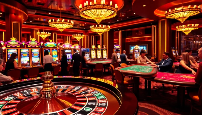 Experience the thrill at OKFUN COM with players enjoying casino games in a vibrant atmosphere.