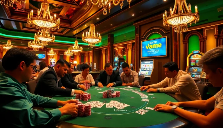 Engage in the thrill of game vmax at a luxurious casino poker table, filled with chips and cards.