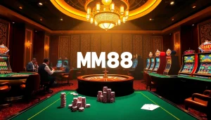 Join gamblers at MM88 as they celebrate with high-stakes poker chips and vibrant slot machines.