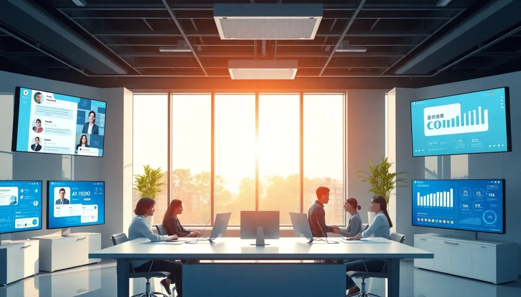 客户服务代表在现代办公室使用美洽平台，提升团队协作与客户互动。