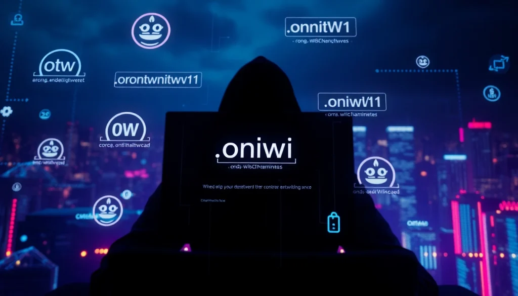 The hidden wiki showcased as a mysterious digital interface with .onion URLs and cryptocurrencies.