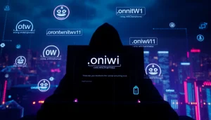 The hidden wiki showcased as a mysterious digital interface with .onion URLs and cryptocurrencies.