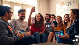 Celebrate your top tracks from https://hoyenapple.com/ver-compartir-apple-music-replay-2023/ with friends in a vibrant home setting.