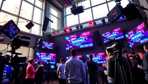 Lauthaitv digital media studio bustling with innovative technology and creative professionals.