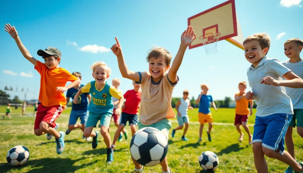 Active participation in Multi Sports Camps for Boys showcasing teamwork and excitement outdoors.
