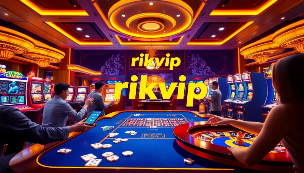 Exciting online gambling scene with rikvip showcasing vibrant casino games and a luxurious atmosphere.
