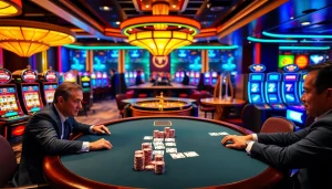 UU88 poker players strategizing bets at a luxurious casino table.