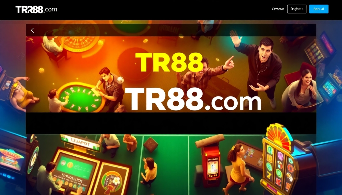 Engaging scene of TR88 Com's vibrant online gaming platform, showcasing diverse players, excitement, and trust.