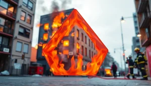 Illustration of fire tetrahedron highlighting fire safety essentials in an emergency scenario.