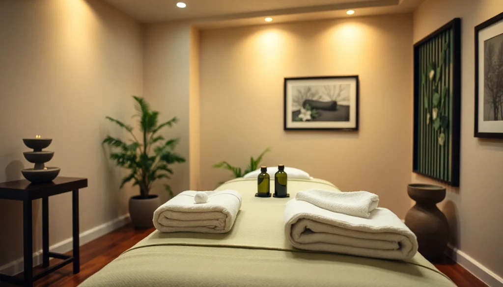 Professional 출장마사지 room showcasing a relaxing atmosphere with soft lighting and calming decor.