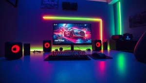 Experience the excitement of JAMETKUPROY88 with a modern gaming setup featuring high-end gear and dynamic graphics.