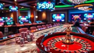 Players enjoying high-stakes gaming at PS99 casino tables with vibrant ambiance.