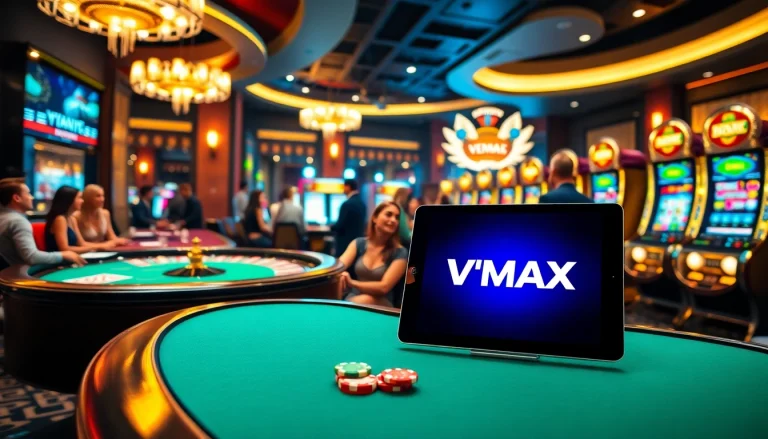 VMAX casino players engaged in table games, showcasing excitement in a luxury environment.