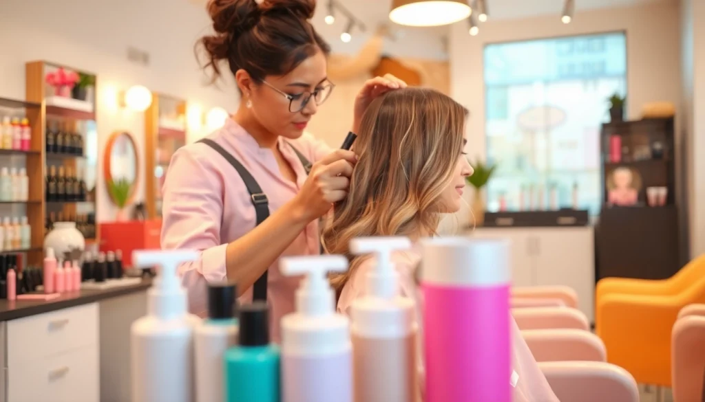 Salon coafura cu un stilist talentat care coafează un client în ambianță modernă.