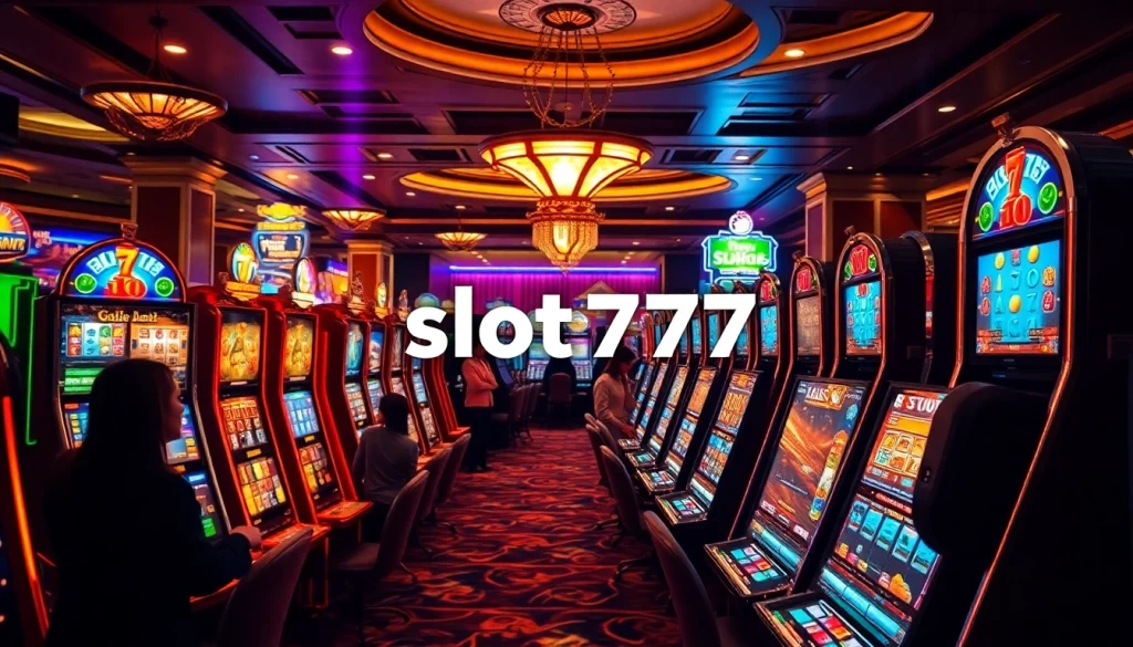 Engage with the slot777 gaming experience featuring vibrant slot machines and excited players.