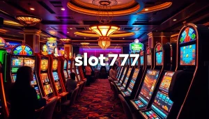 Engage with the slot777 gaming experience featuring vibrant slot machines and excited players.