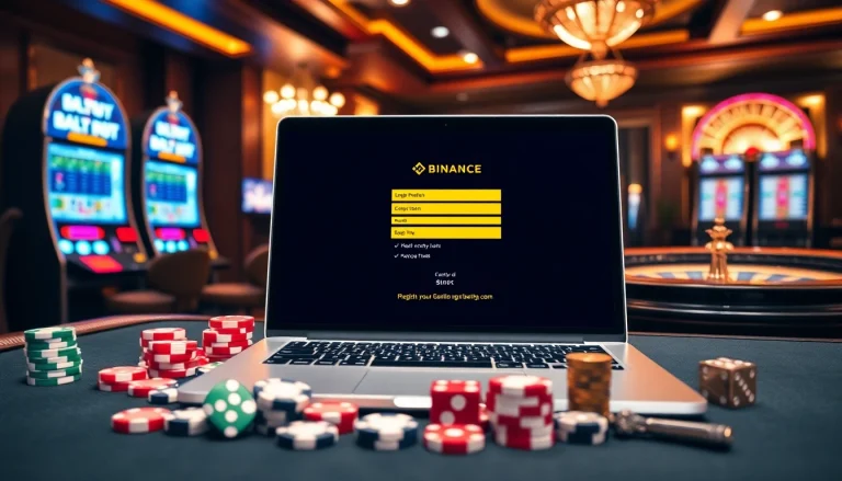 Complete the 바이낸스 회원가입 process with a professional online gaming setup featuring casino elements.