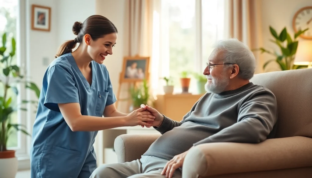 Senior care austin tx highlights a compassionate caregiver assisting an elderly person in a comfortable setting.