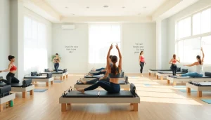 神戸の安いピラティススタジオ：明るくアットホームな雰囲気で多様な人々がピラティスを練習している