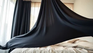 Verduisterende gordijnen in een moderne slaapkamer creëren een comfortabele sfeer.