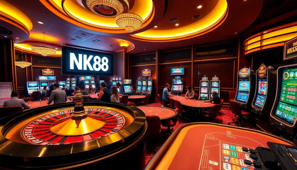 Engaging scene of NK88 casino gameplay with roulette wheel and players enjoying their bets.