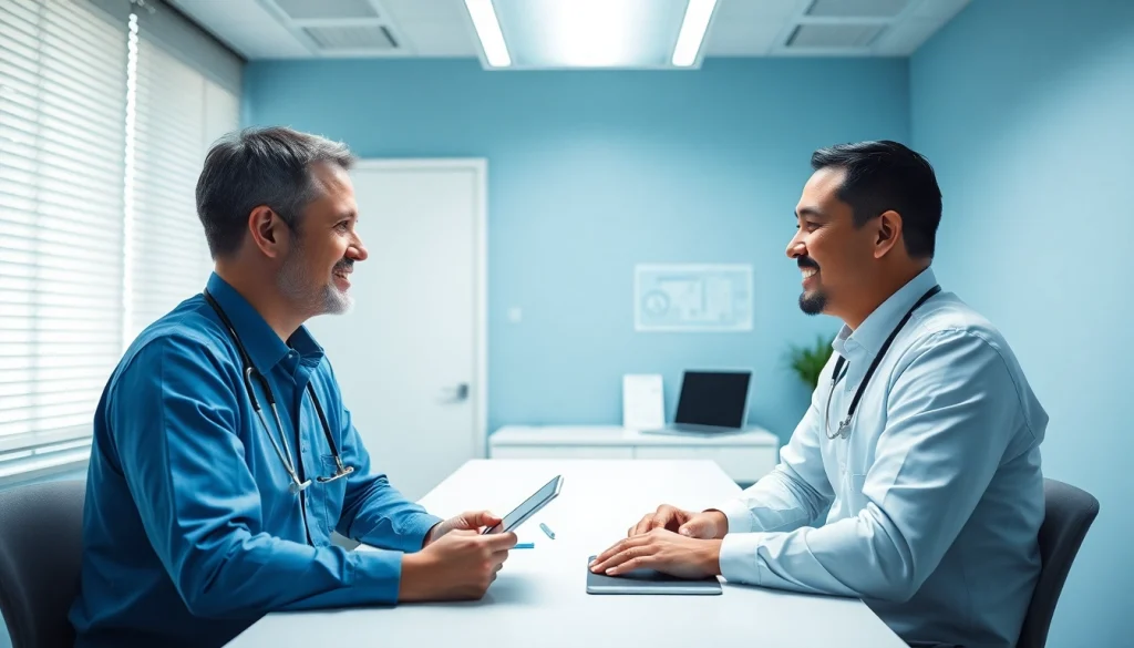 名古屋での包茎手術、現代的な医療クリニックでの相談シーン。患者と医師のやり取りを紹介。