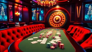 A dynamic casino scene showcasing a high-stakes poker game and roulette wheel at 789bet, reflecting luxury and excitement.