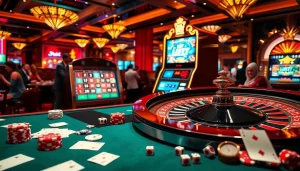 Players enjoying thrilling games at i5bet's online casino with poker chips and roulette wheel.