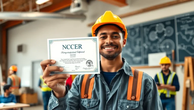 NCCER certification held by a construction worker, emphasizing skills and training.