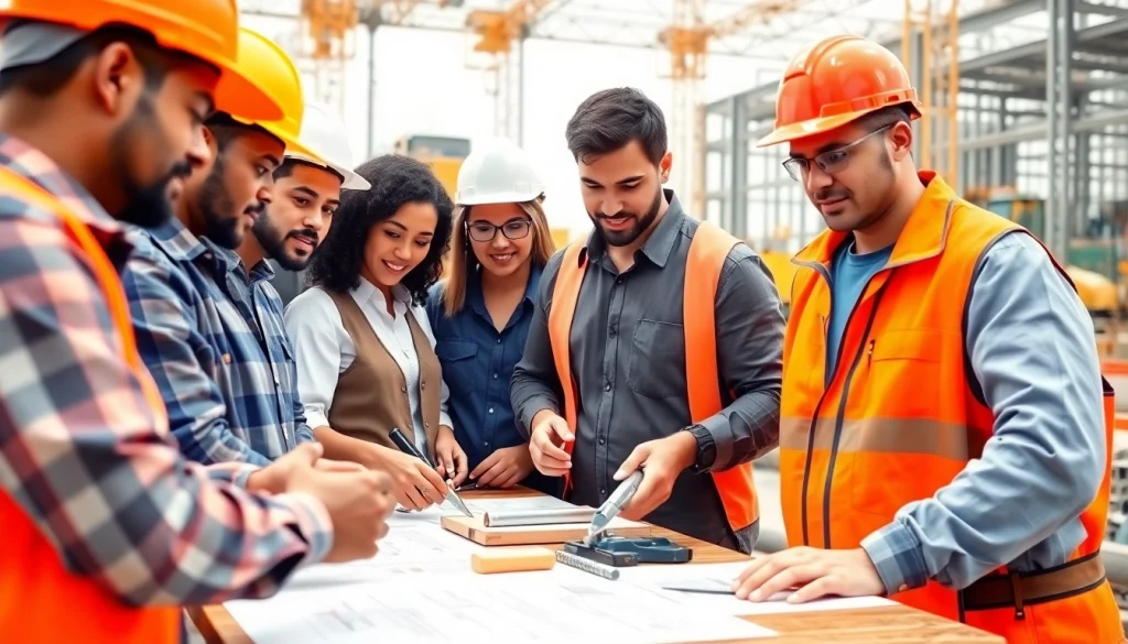 Engaged workforce in construction workforce development showcasing teamwork on a building site.