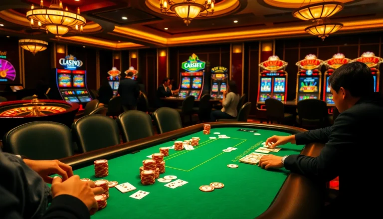 Experience the excitement of the gg88bz casino with vibrant poker chips and a roulette wheel.