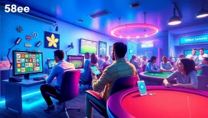 Exciting gaming experience on 58ee with players enjoying slots, sports betting, and poker online.