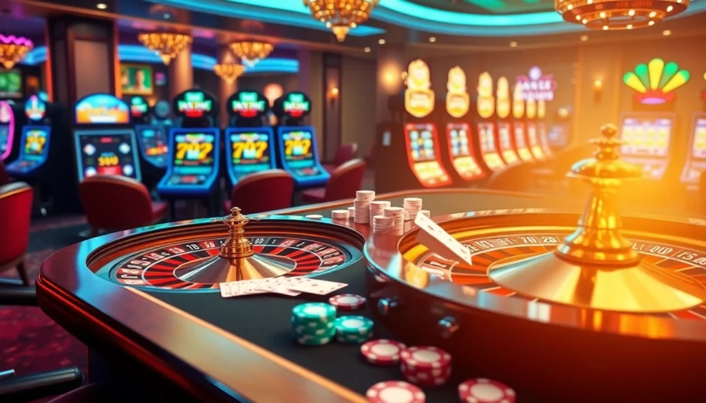 Players engaging in thrilling games at https://www.superslot365.net/, showcasing slots and vibrant casino tables.