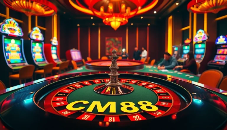 Players enjoying a thrilling roulette game at CM88-themed casino table.