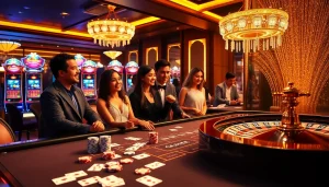 Sbobet enthusiasts enjoying an exciting casino experience with vibrant betting tables and slot machines.