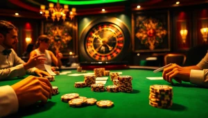 Engaging poker game at s8ok.com with vibrant chips and cards in play.