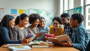 Students collaborating in a bright classroom on innovative education concepts.