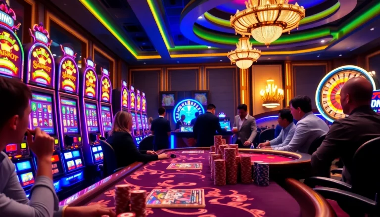Engaged players enjoying the excitement of idnslot games at a vibrant casino table.