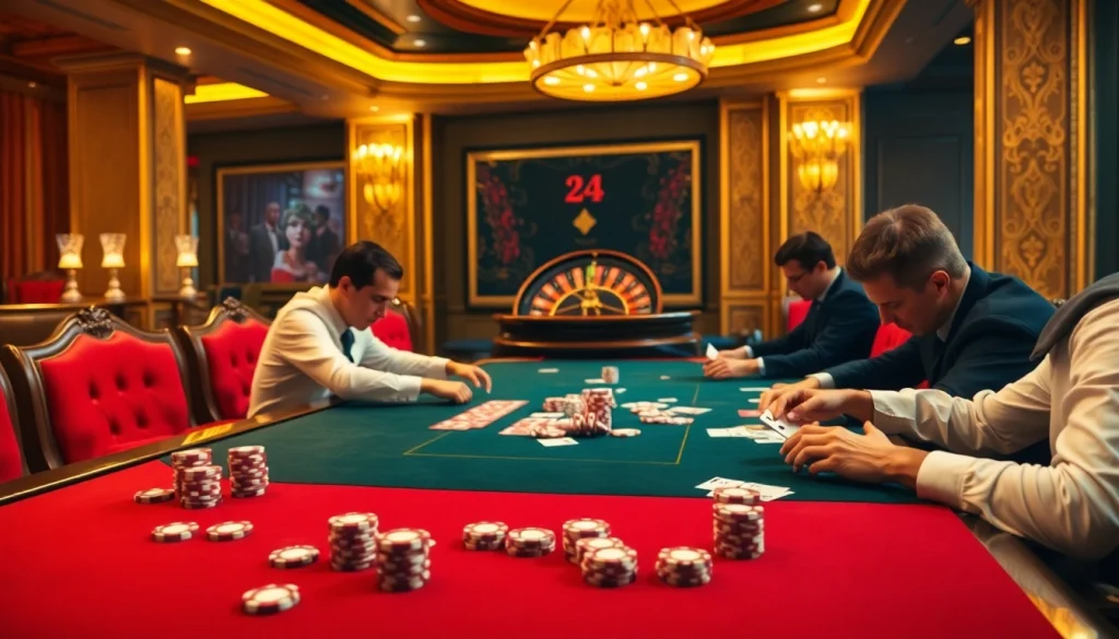 Engaging casino game scene showcasing 789win đăng nhập excitement with poker chips and cards.