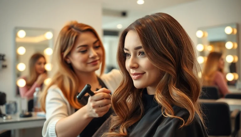 Salon coafura showcasing a stylist crafting a trendy haircut in a modern space.