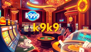 K9K9 game players enjoying a thrilling moment at a lavish casino, surrounded by slot machines and cards.