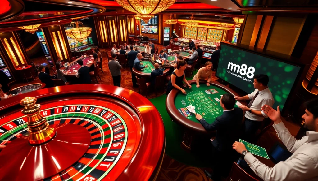 Experience high-stakes gaming at mm88 casino with vibrant roulette and engaged players.