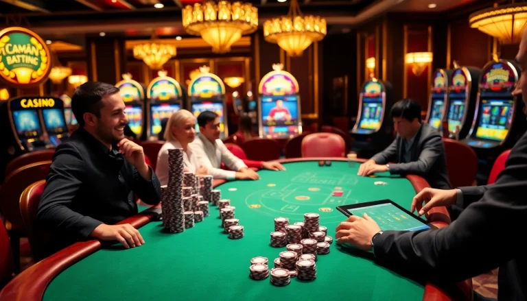 Action-packed scene featuring kèo nhà cái 5 at a high-stakes poker table with colorful chips and players.