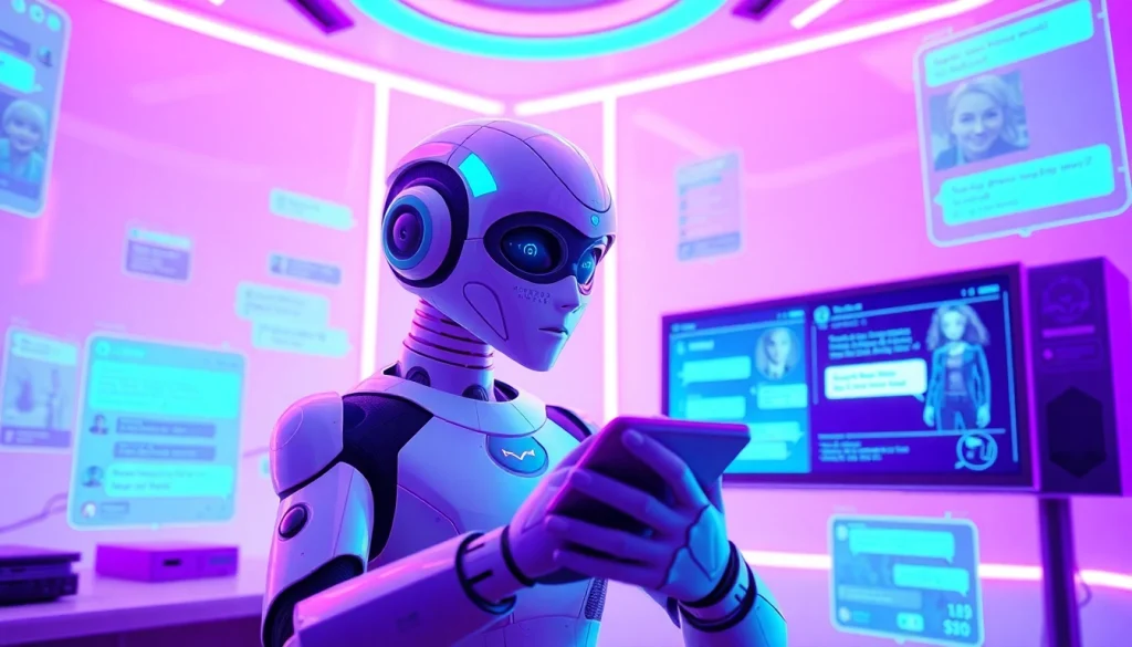 Engaging NSFW character AI in a futuristic, inviting chat environment.