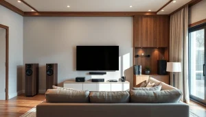 Audio/Video installations near Nash, TX showcased in a modern living room with premium sound systems.