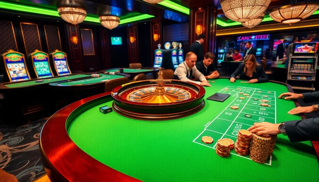 Witness thrilling gameplay at RR88's luxury casino with vibrant tables and eager players.