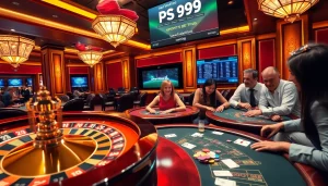 Casino scene highlighting excitement and elegance, featuring link PS99 for online betting.