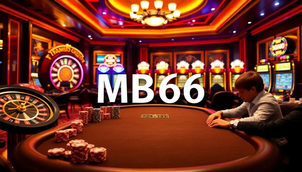 Experience thrilling gameplay at MB66 casino with vibrant slot machines and elegant poker tables.