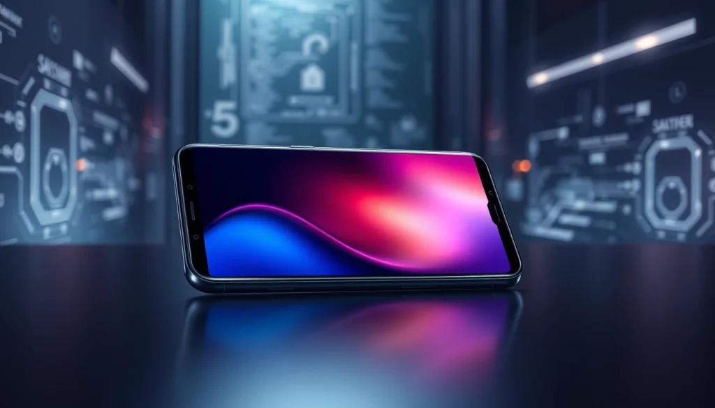 The Samsung S8 smartphone showcasing its vibrant display and sleek design in a modern, tech-inspired setting.