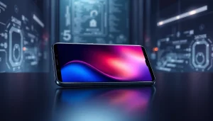 The Samsung S8 smartphone showcasing its vibrant display and sleek design in a modern, tech-inspired setting.